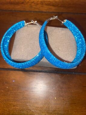 Glitter Turquoise Hoop Earrinhs